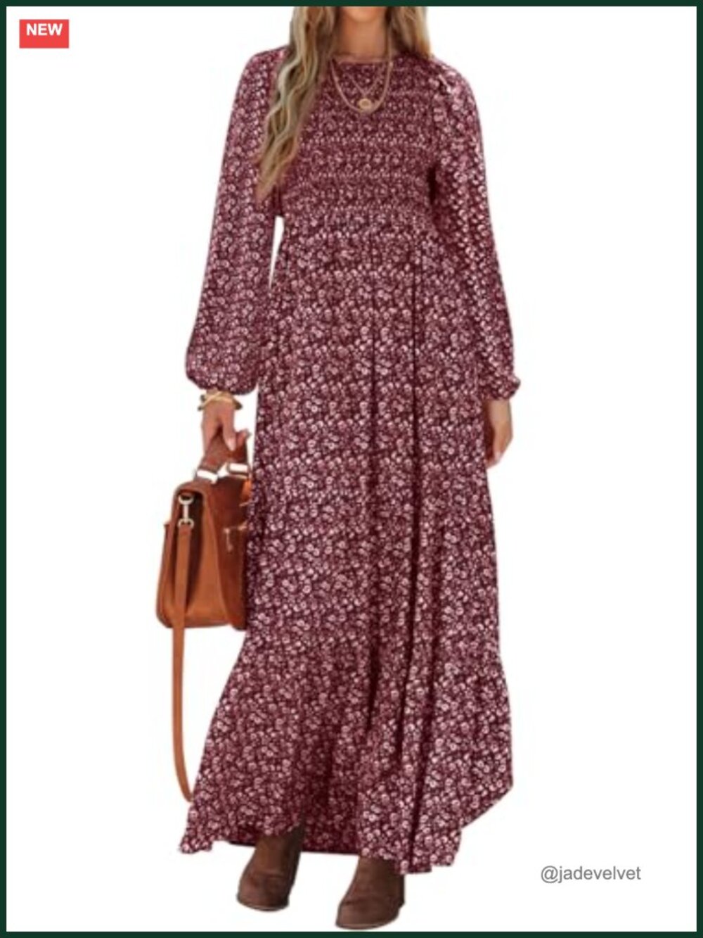 Womens Floral Maxi Dress Long Sleeve Smocked Tiered A-Line Casual